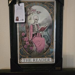 Sapna Shah Tarot Card The Reader Skeleton Black Framed Wall Hanging Picture